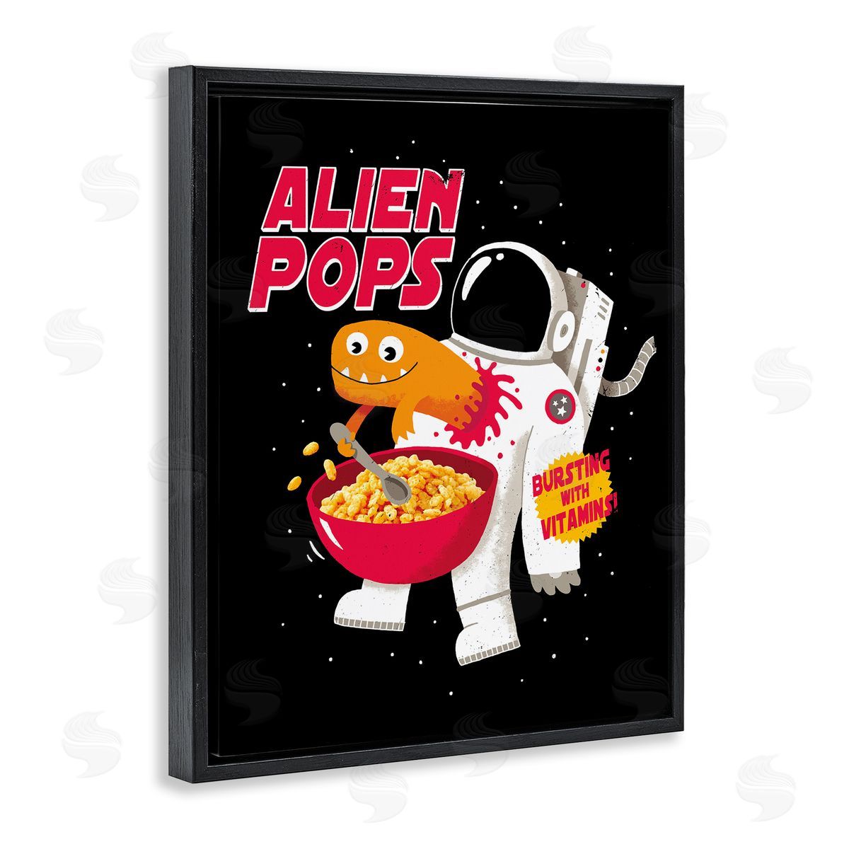 Michael Buxton Alien Pops Bold Modern Cartoon Character Cereal  Black Floating Frame Canvas Wall Art Print