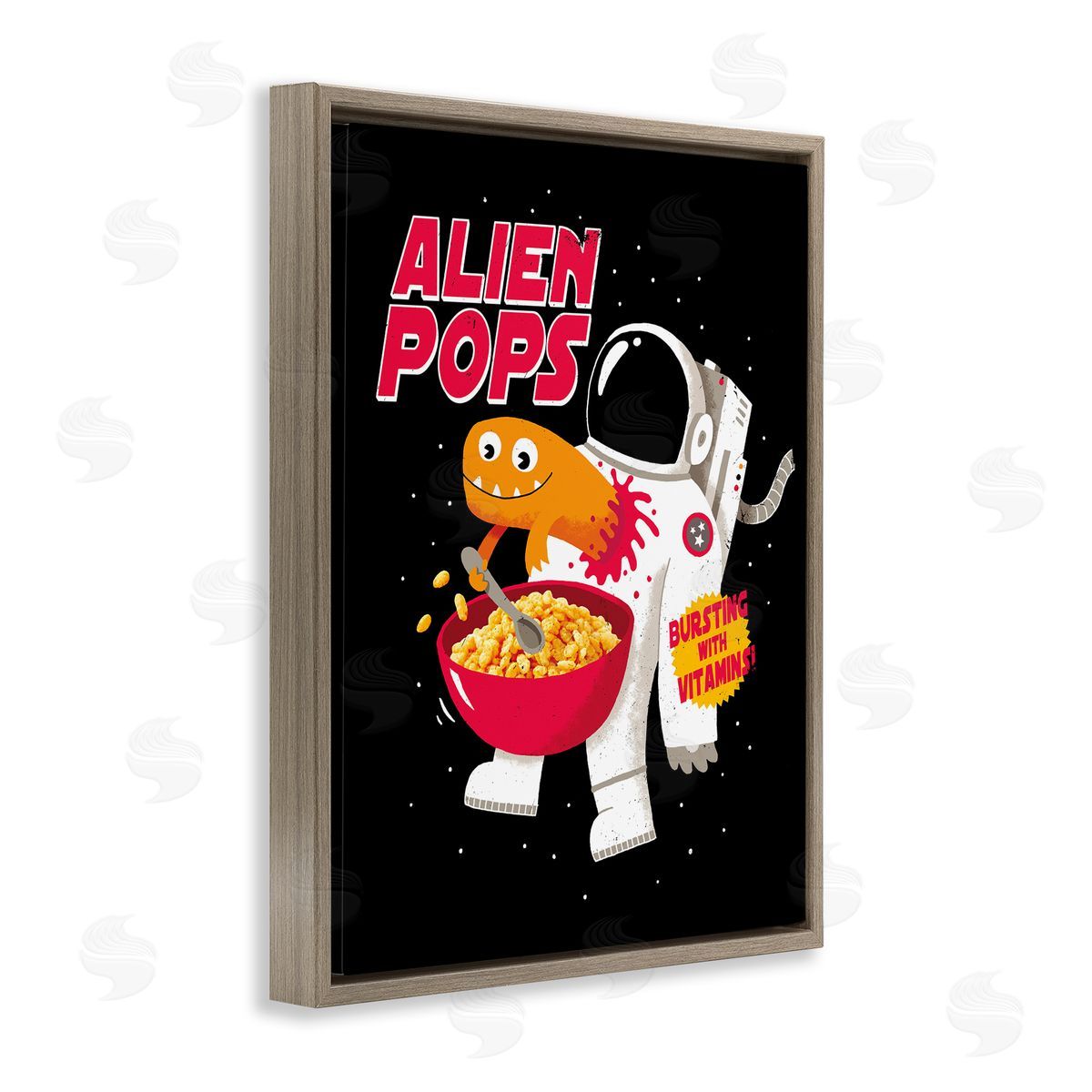 Michael Buxton Alien Pops Bold Modern Cartoon Character Cereal  Brown Floating Frame Canvas Wall Art Print