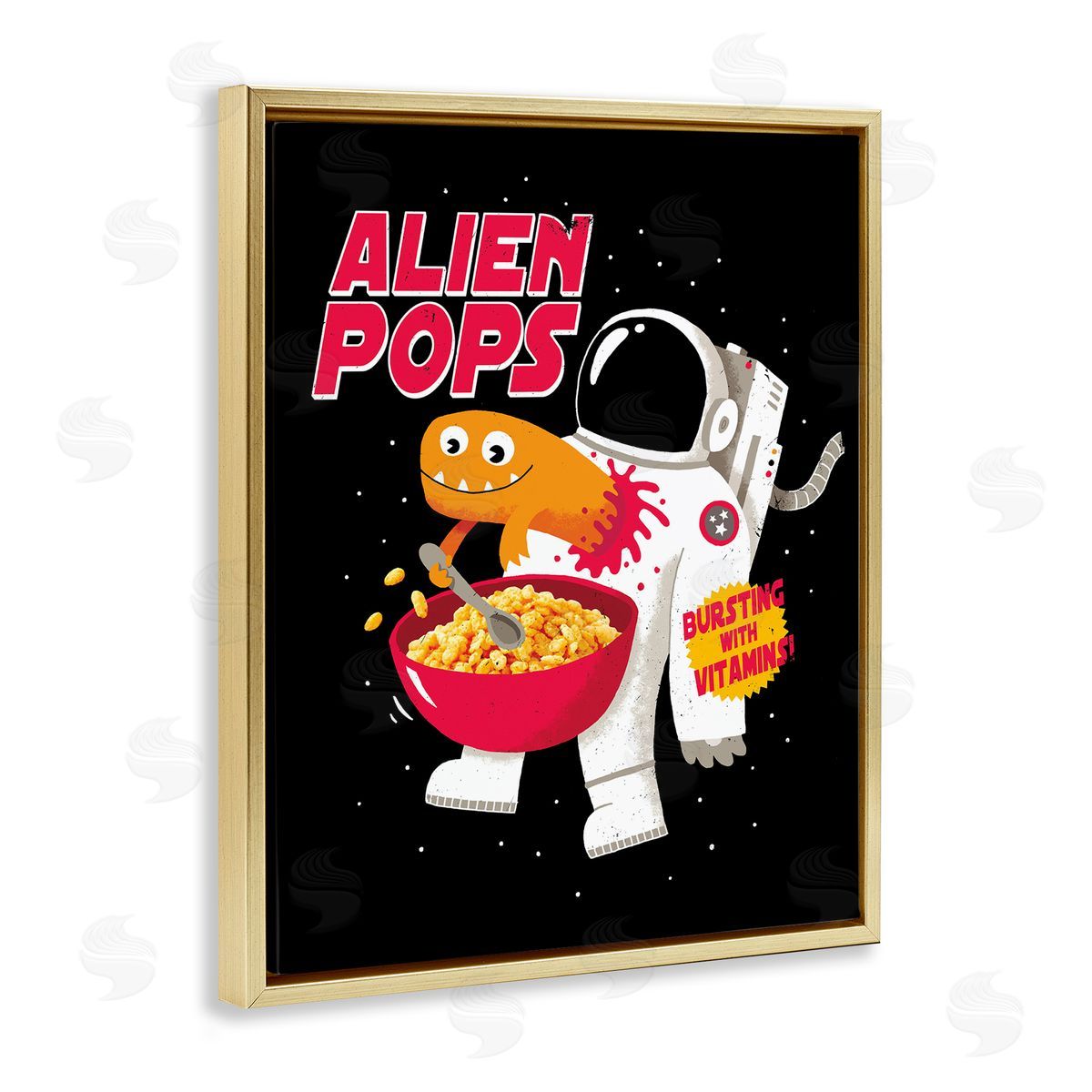 Michael Buxton Alien Pops Bold Modern Cartoon Character Cereal  Gold Floating Frame Canvas Wall Art Print