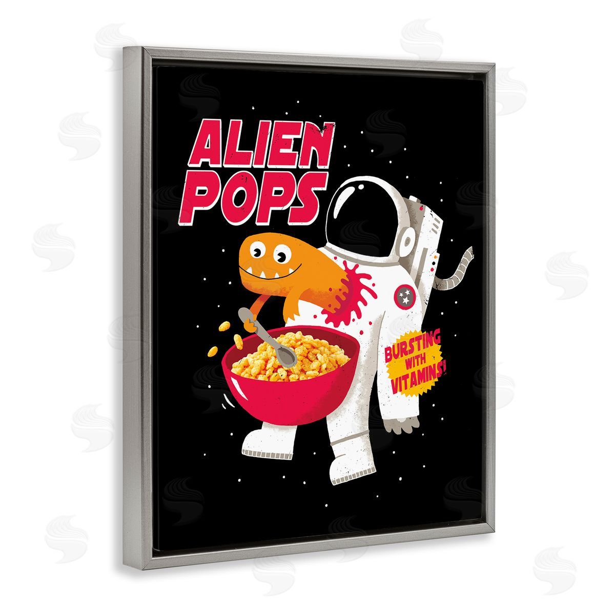 Michael Buxton Alien Pops Bold Modern Cartoon Character Cereal  Gray Floating Frame Canvas Wall Art Print