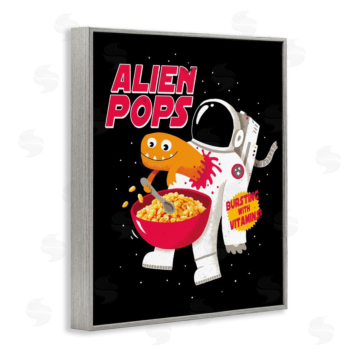 Michael Buxton Alien Pops Bold Modern Cartoon Character Cereal  Gray Framed Giclee Wall Art Print