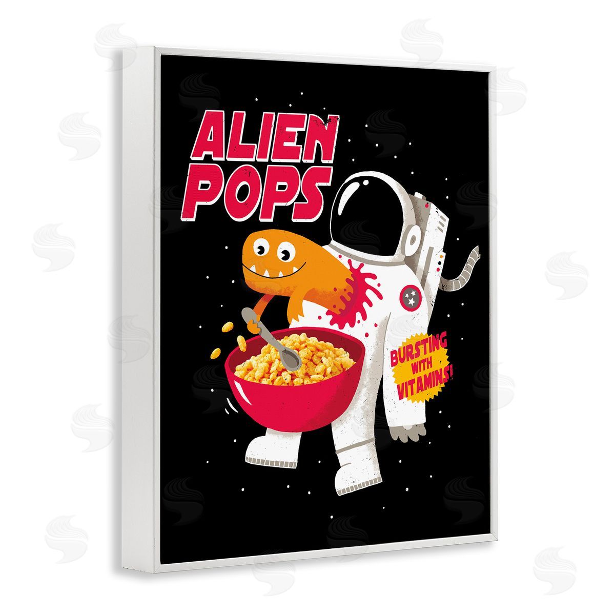 Michael Buxton Alien Pops Bold Modern Cartoon Character Cereal  White Framed Giclee Wall Art Print