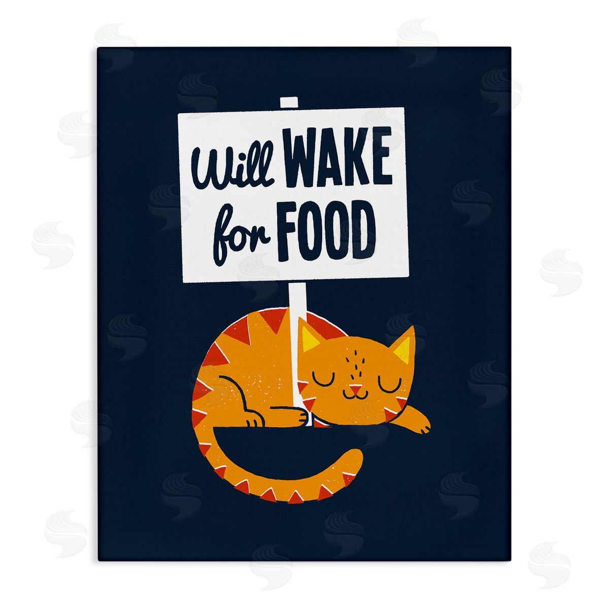 Michael Buxton Quirky Will Wake For Food Sleeping Cat Sign  Stretched Canvas Wall Art Print
