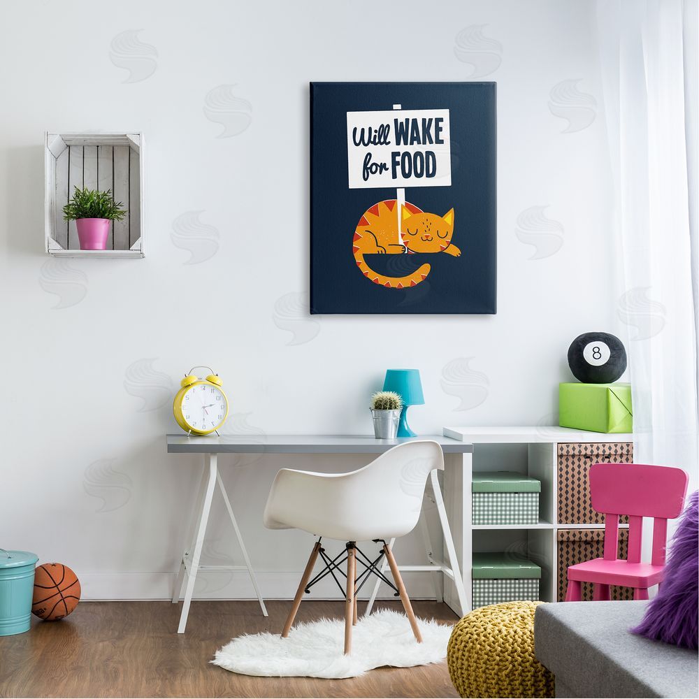 Michael Buxton Quirky Will Wake For Food Sleeping Cat Sign  Canvas Wall Art Print in Room