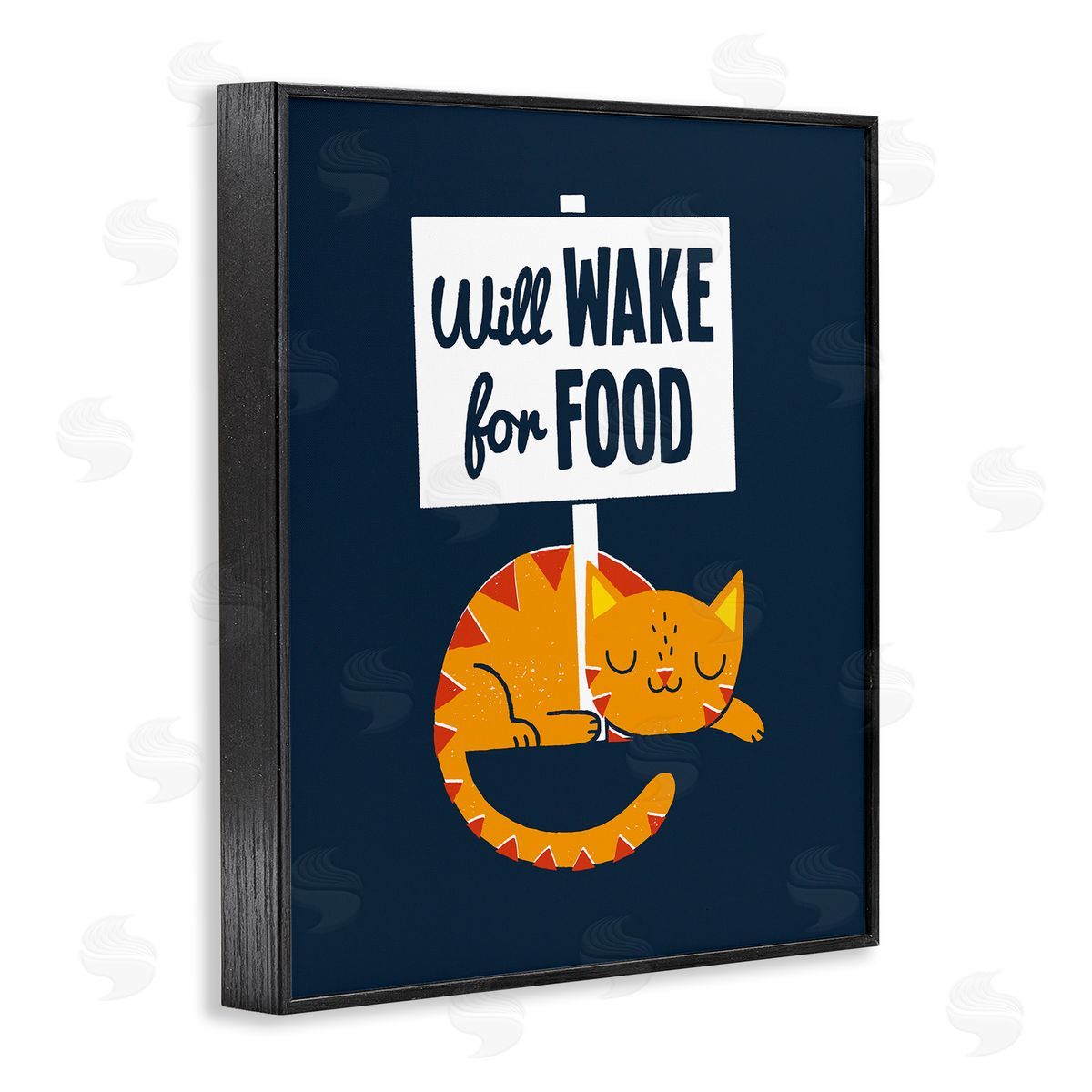 Michael Buxton Quirky Will Wake For Food Sleeping Cat Sign  Black Framed Giclee Wall Art Print