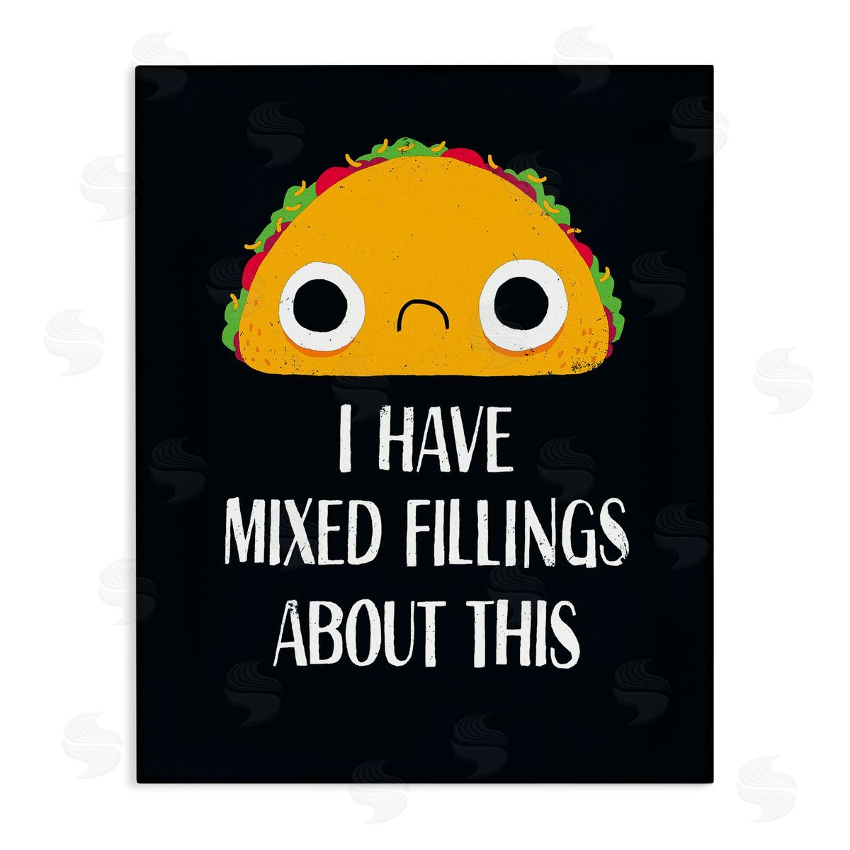 Michael Buxton Mixed Feelings Frowning Taco Bold Typography Illustration Stretched Canvas Wall Art Print