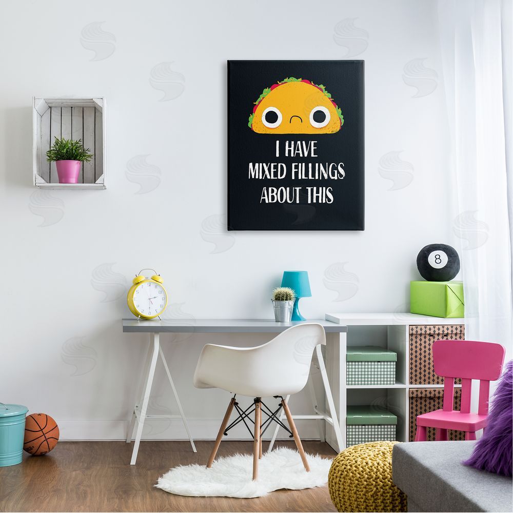 Michael Buxton Mixed Feelings Frowning Taco Bold Typography Illustration Canvas Wall Art Print in Room