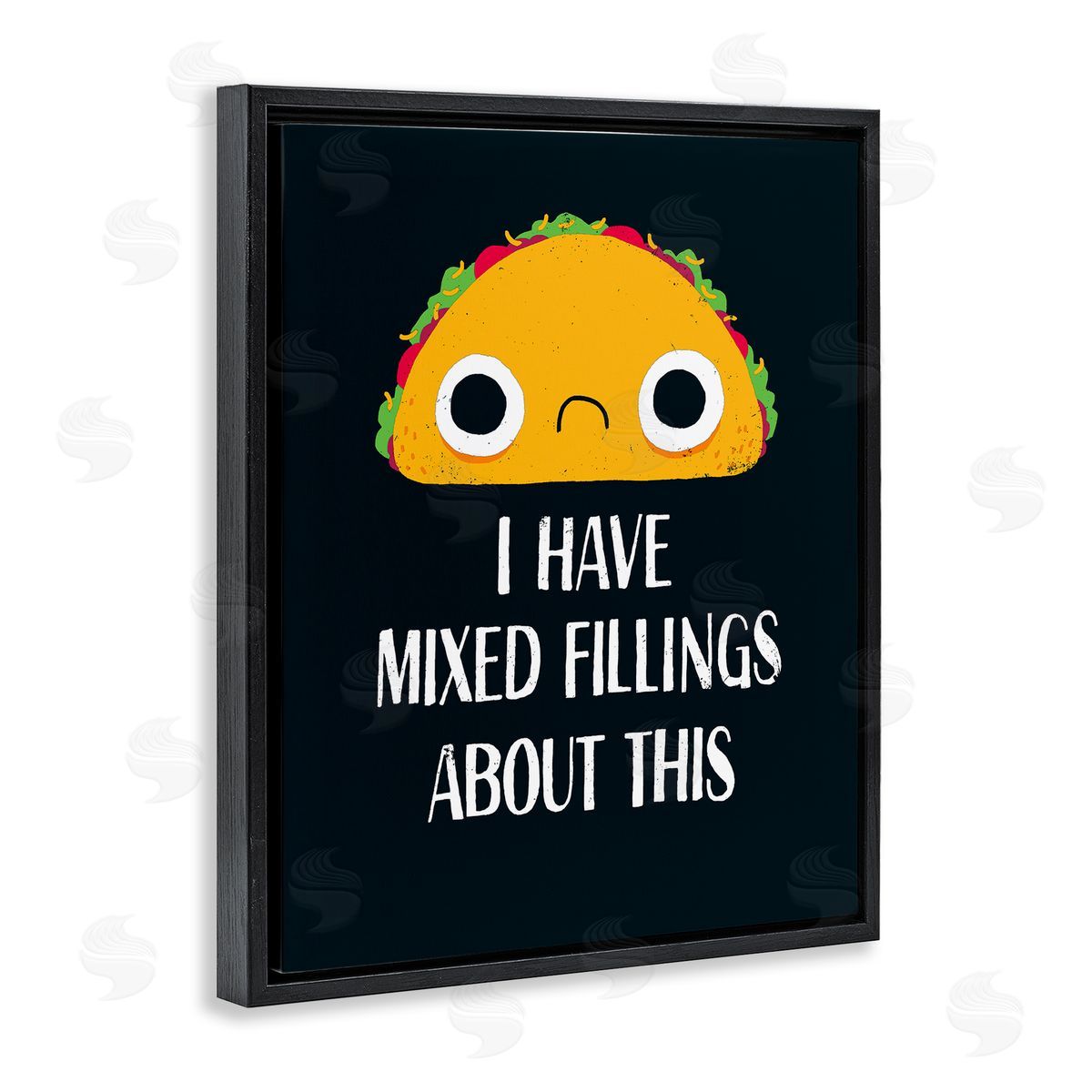 Michael Buxton Mixed Feelings Frowning Taco Bold Typography Illustration Black Floating Frame Canvas Wall Art Print