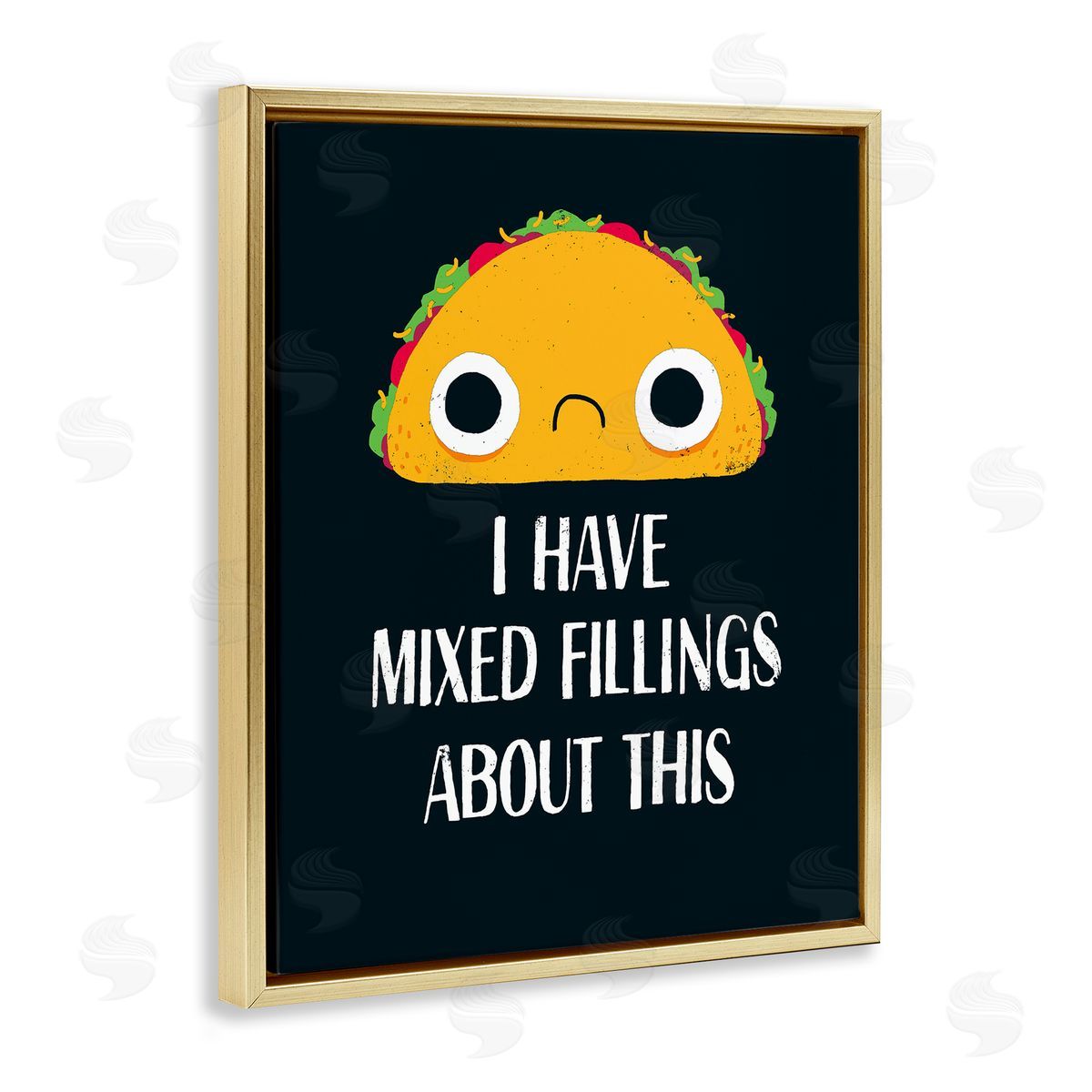Michael Buxton Mixed Feelings Frowning Taco Bold Typography Illustration Gold Floating Frame Canvas Wall Art Print