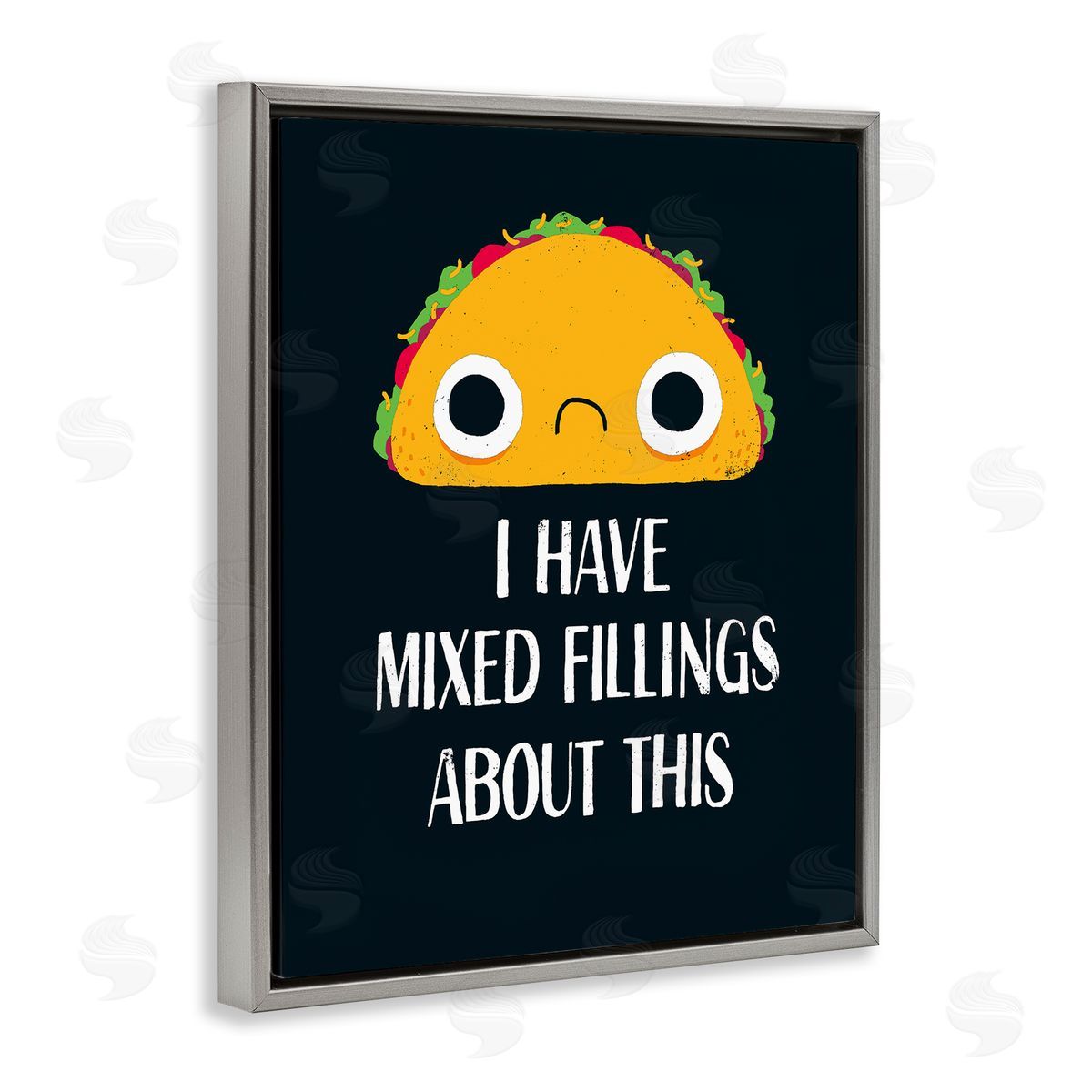 Michael Buxton Mixed Feelings Frowning Taco Bold Typography Illustration Gray Floating Frame Canvas Wall Art Print