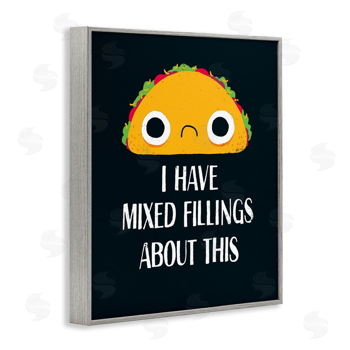 Michael Buxton Mixed Feelings Frowning Taco Bold Typography Illustration Gray Framed Giclee Wall Art Print