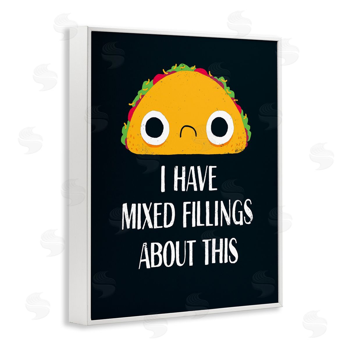 Michael Buxton Mixed Feelings Frowning Taco Bold Typography Illustration White Framed Giclee Wall Art Print