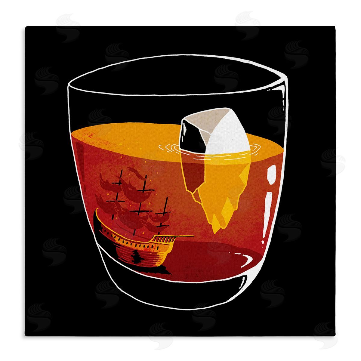 Michael Buxton Clever Iceberg Ship Beverage Drinking Glass Illustration  Stretched Canvas Wall Art Print