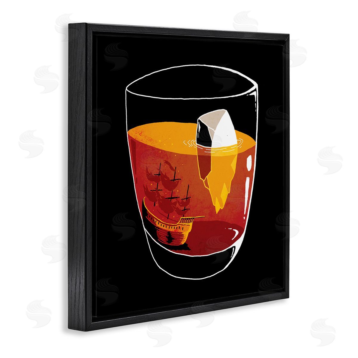 Michael Buxton Clever Iceberg Ship Beverage Drinking Glass Illustration  Black Floating Frame Canvas Wall Art Print