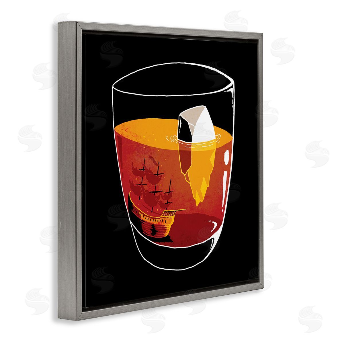 Michael Buxton Clever Iceberg Ship Beverage Drinking Glass Illustration  Gray Floating Frame Canvas Wall Art Print