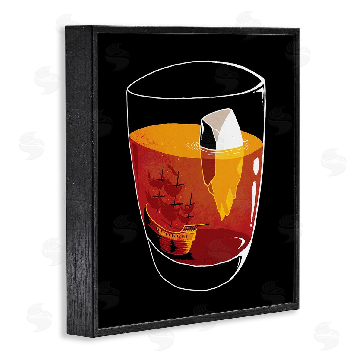 Michael Buxton Clever Iceberg Ship Beverage Drinking Glass Illustration  Black Framed Glicee Wall Art Print