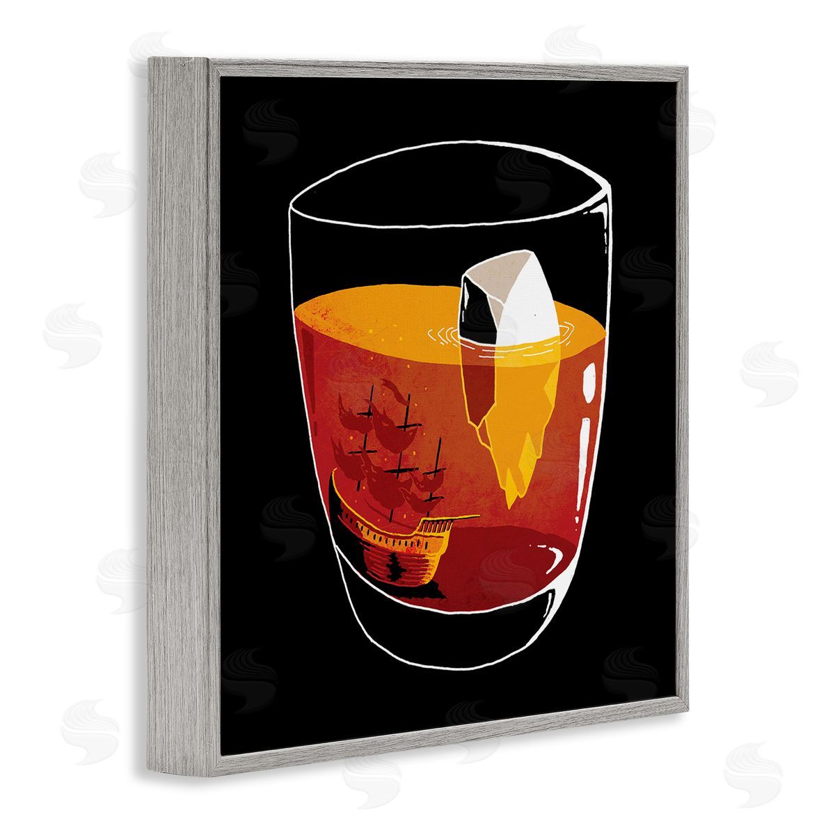 Michael Buxton Clever Iceberg Ship Beverage Drinking Glass Illustration  Gray Framed Glicee Wall Art Print