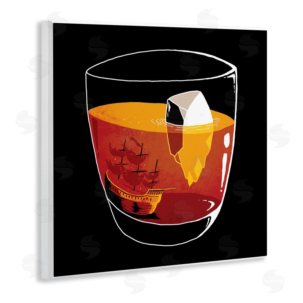 Michael Buxton Clever Iceberg Ship Beverage Drinking Glass Illustration  Wooden Wall Plaque Art Print