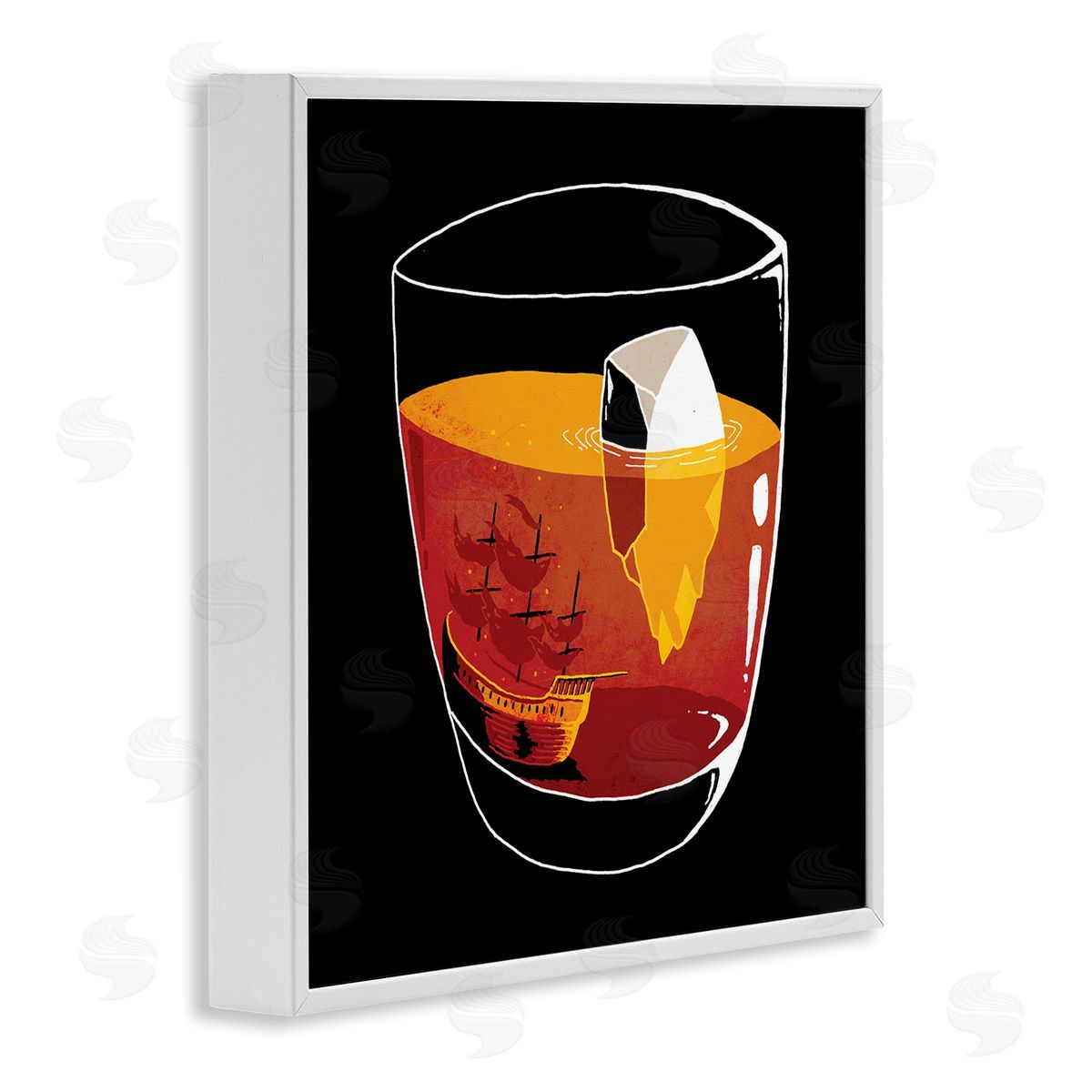 Michael Buxton Clever Iceberg Ship Beverage Drinking Glass Illustration  White Framed Glicee Wall Art Print
