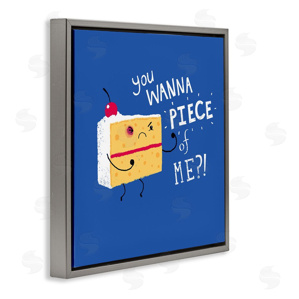 Michael Buxton Wanna Piece Of Me Punk Cake Slice Dessert Typography Gray Floating Frame Canvas Wall Art Print
