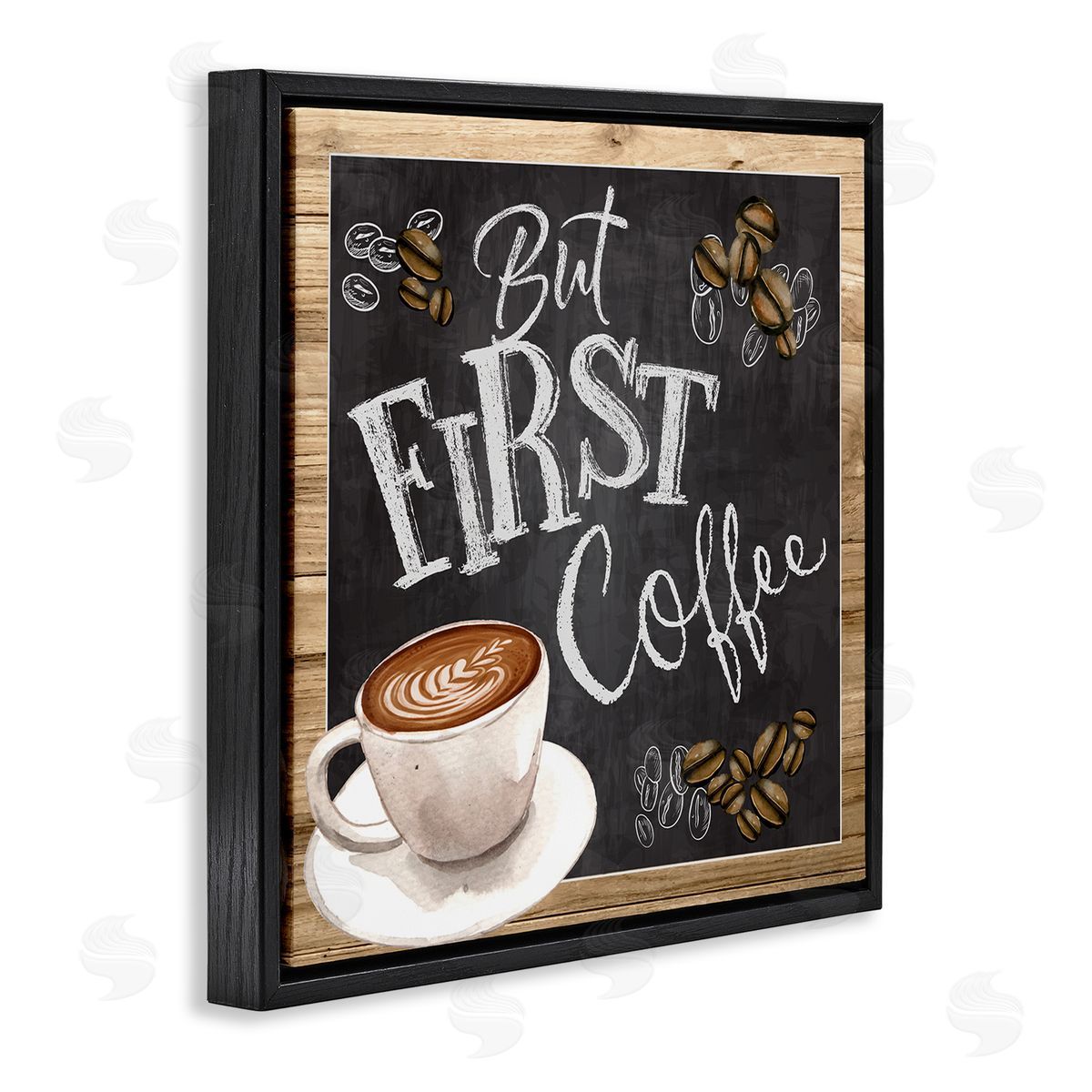 But First Coffee Chalkboard Black Floating Frame Canvas Wall Art, Home Decor by ND Art