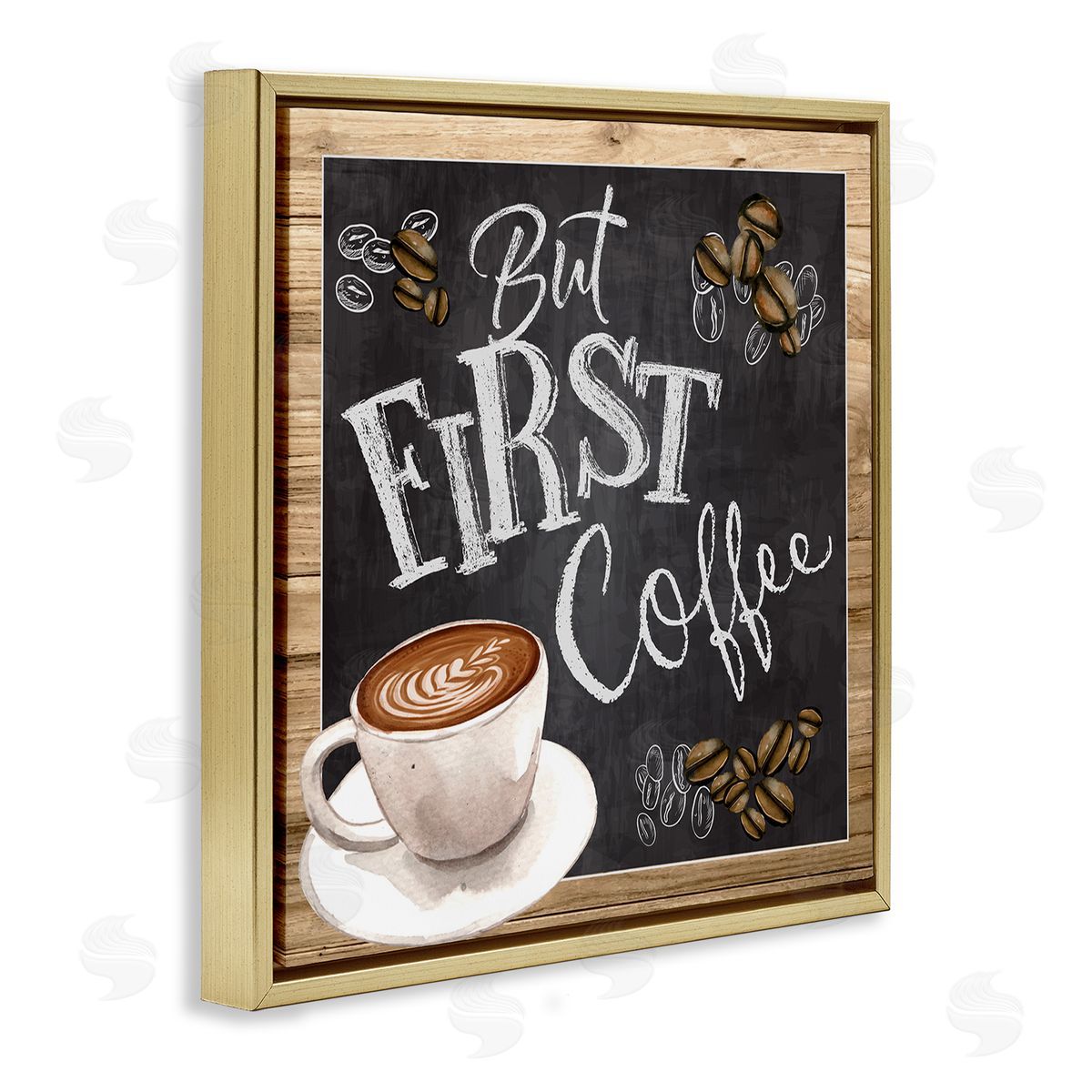 But First Coffee Chalkboard Gold Floating Frame Canvas Wall Art, Home Decor by ND Art
