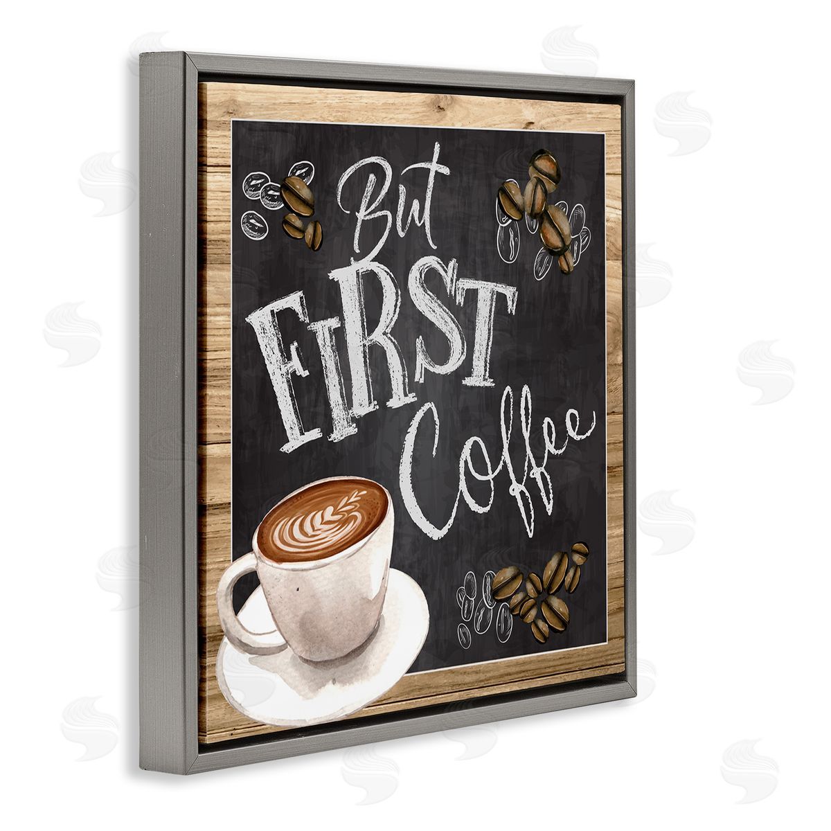 But First Coffee Chalkboard Grey Floating Frame Canvas Wall Art, Home Decor by ND Art
