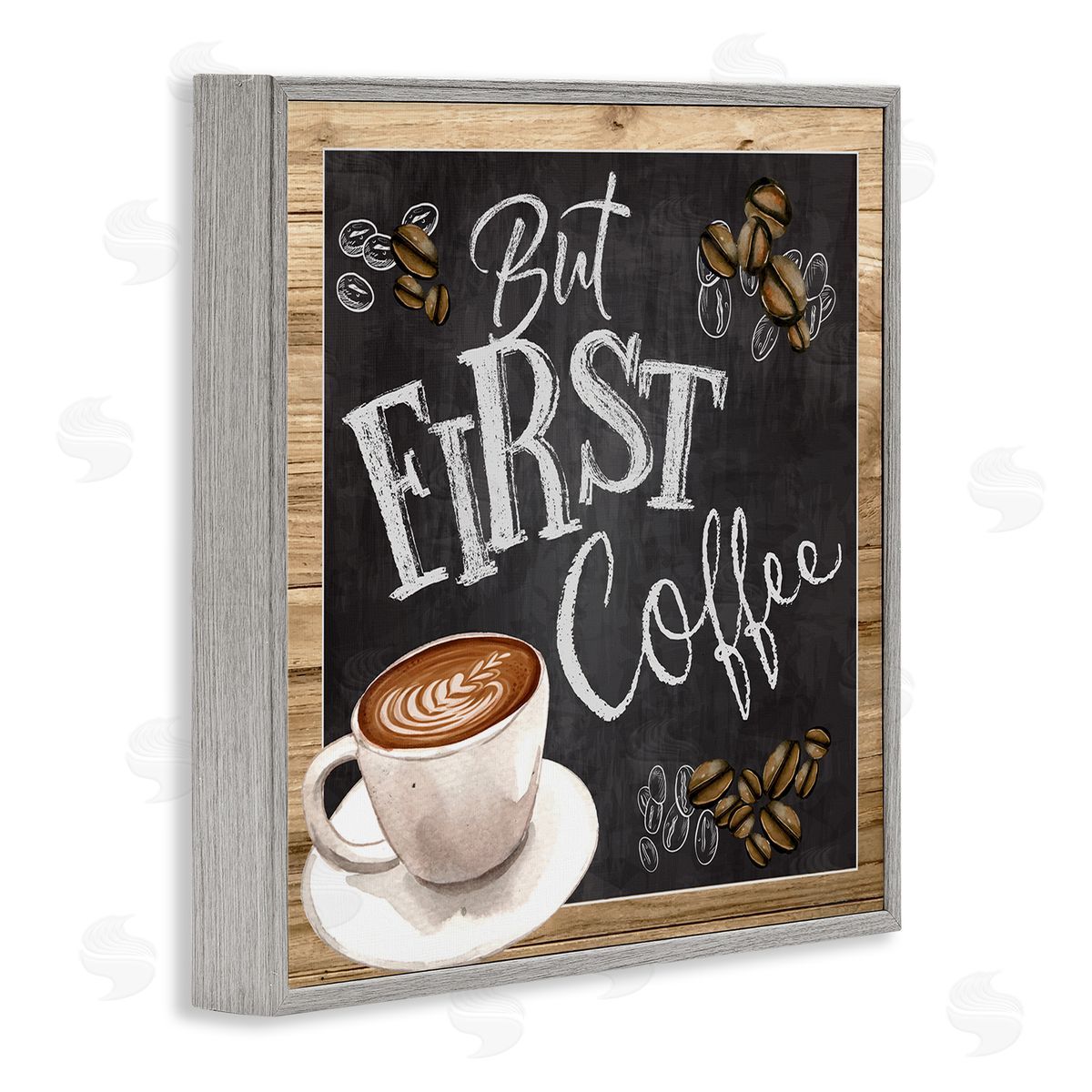 But First Coffee Chalkboard Grey Frame Print Wall Art, Home Decor by ND Art