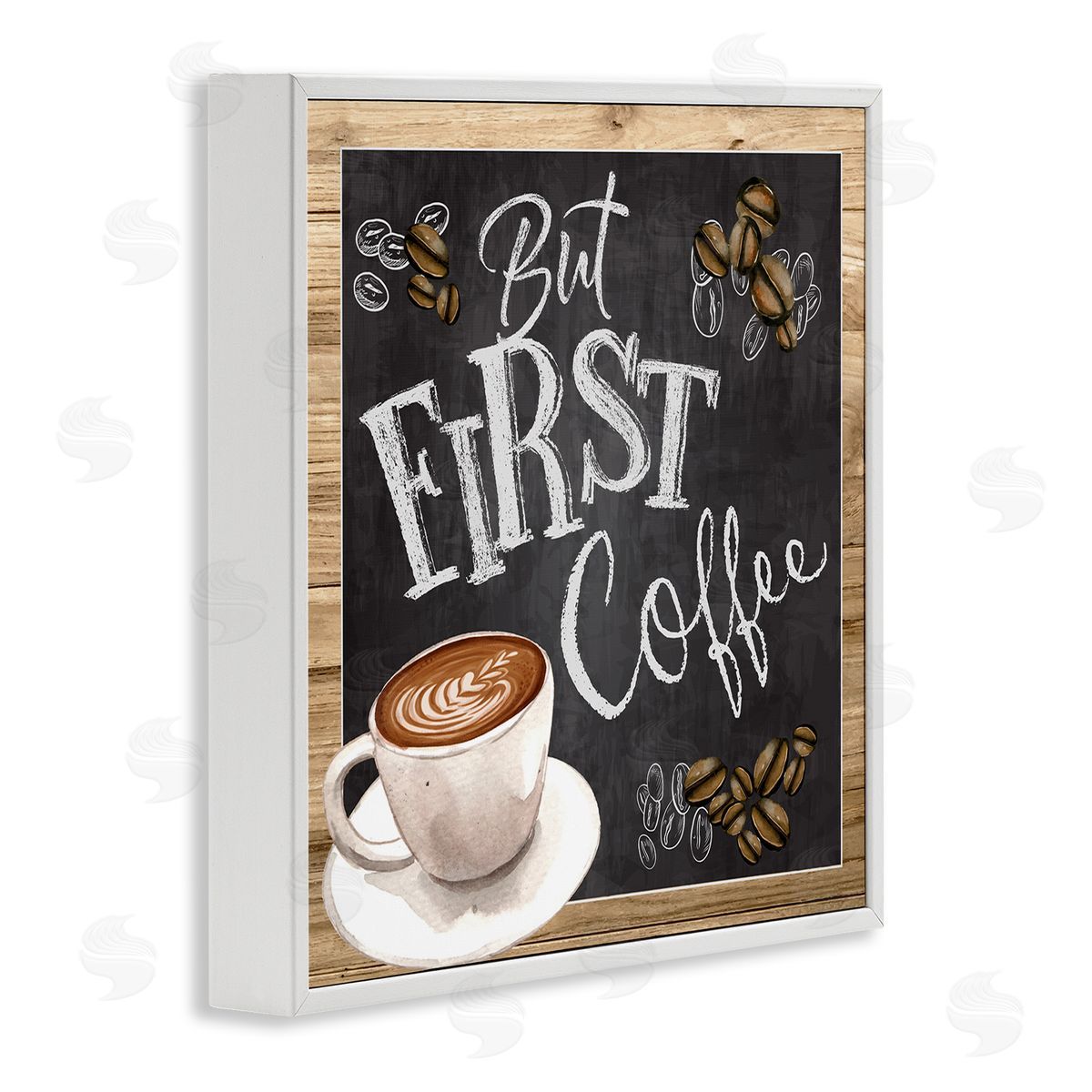 But First Coffee Chalkboard White Frame Print Wall Art, Home Decor by ND Art