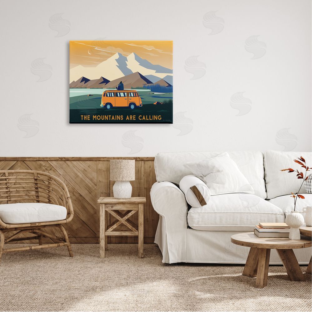 Omar Escalante Mountains Are Calling Bold Orange Van Travel Explore Quote  Canvas Wall Art Print in Room