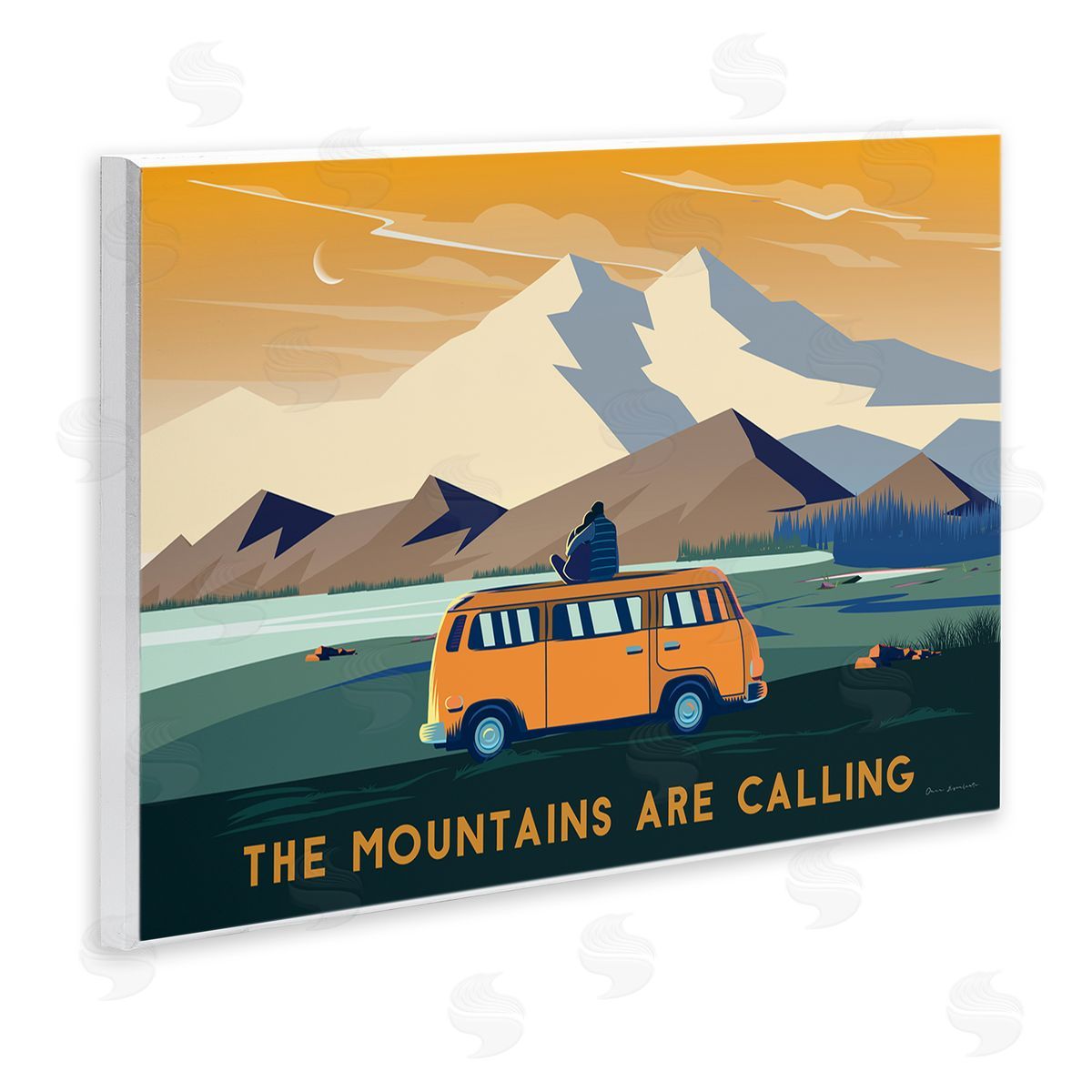 Omar Escalante Mountains Are Calling Bold Orange Van Travel Explore Quote  Wall Plaque Art Print