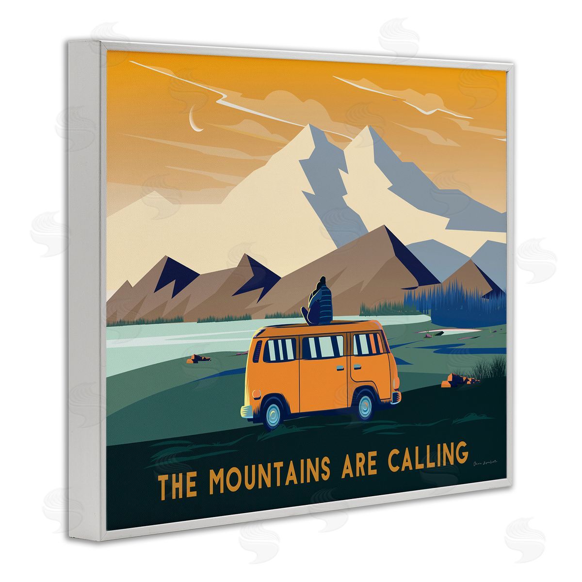 Omar Escalante Mountains Are Calling Bold Orange Van Travel Explore Quote  White Framed Giclee Wall Art Print