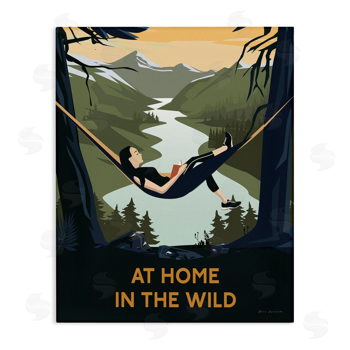 Omar Escalante Home In Wild Mountainside River Landscape Hammock Girl Stretched Canvas Wall Art Print