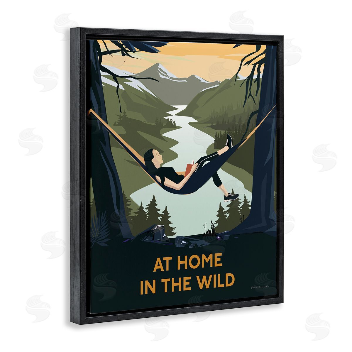 Omar Escalante Home In Wild Mountainside River Landscape Hammock Girl Black Floating Frame Canvas Wall Art Print