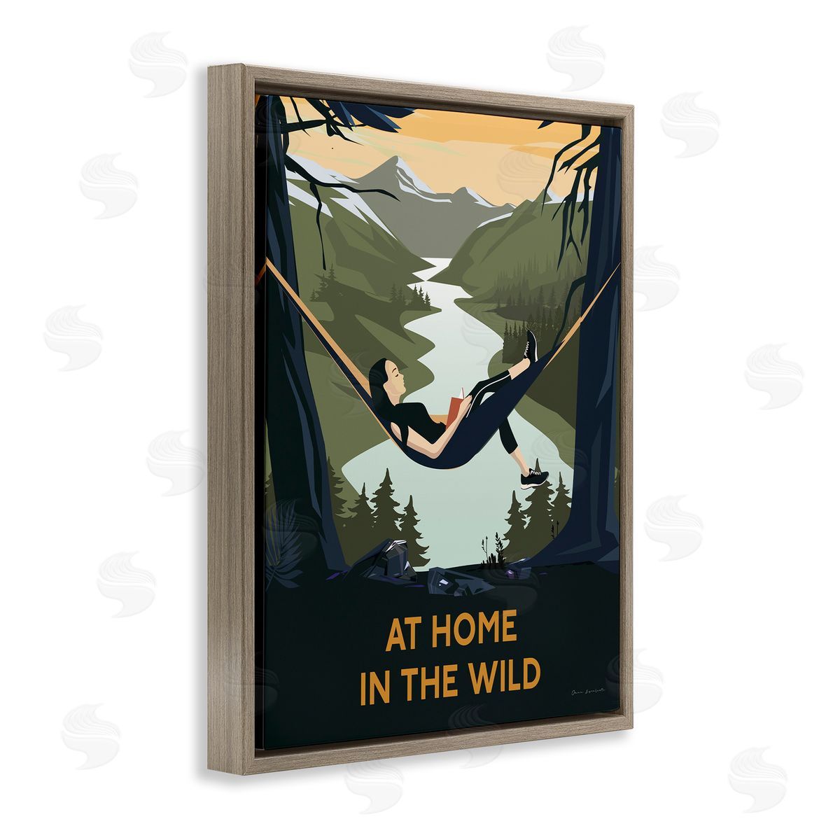 Omar Escalante Home In Wild Mountainside River Landscape Hammock Girl Brown Floating Frame Canvas Wall Art Print