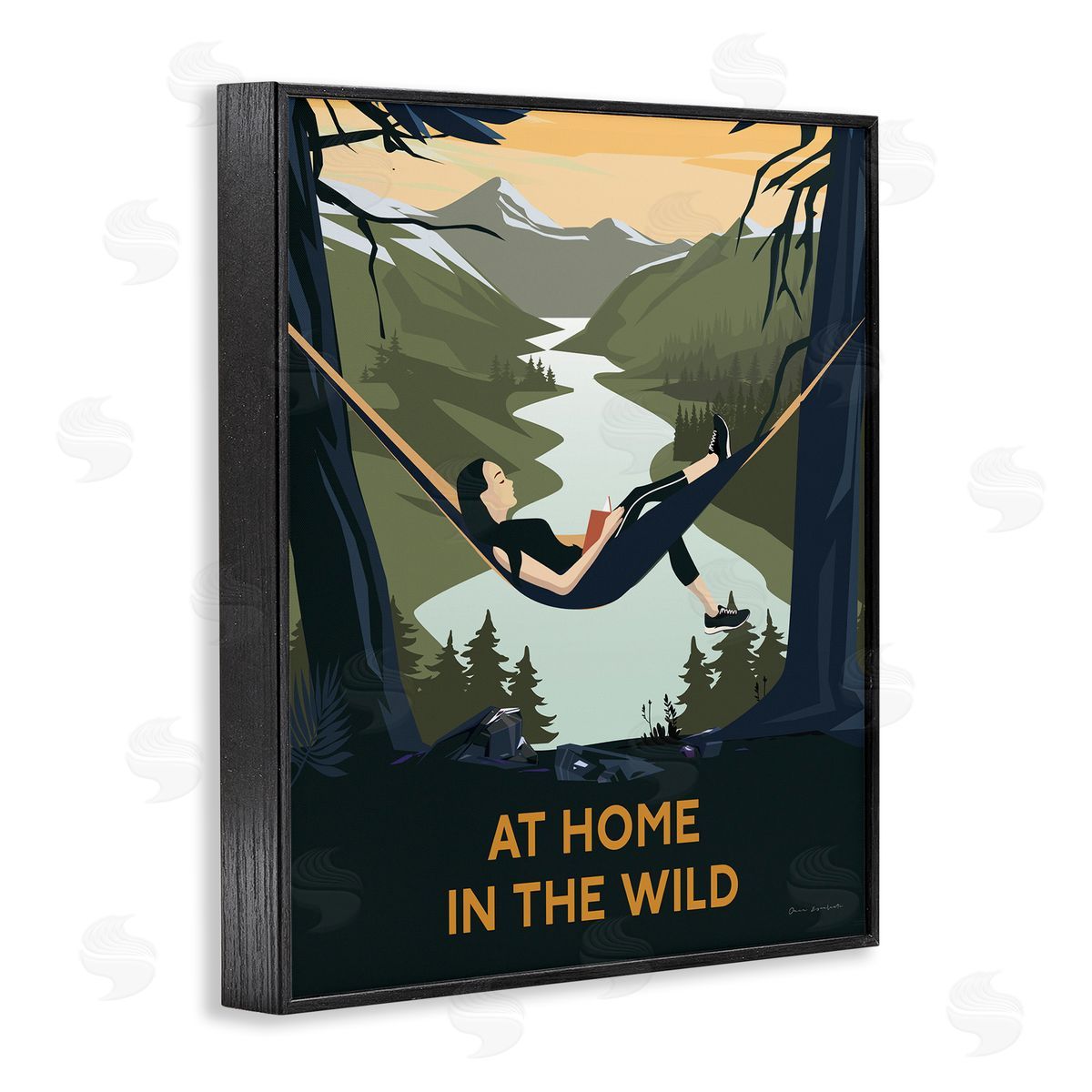 Omar Escalante Home In Wild Mountainside River Landscape Hammock Girl Black Framed Giclee Wall Art Print