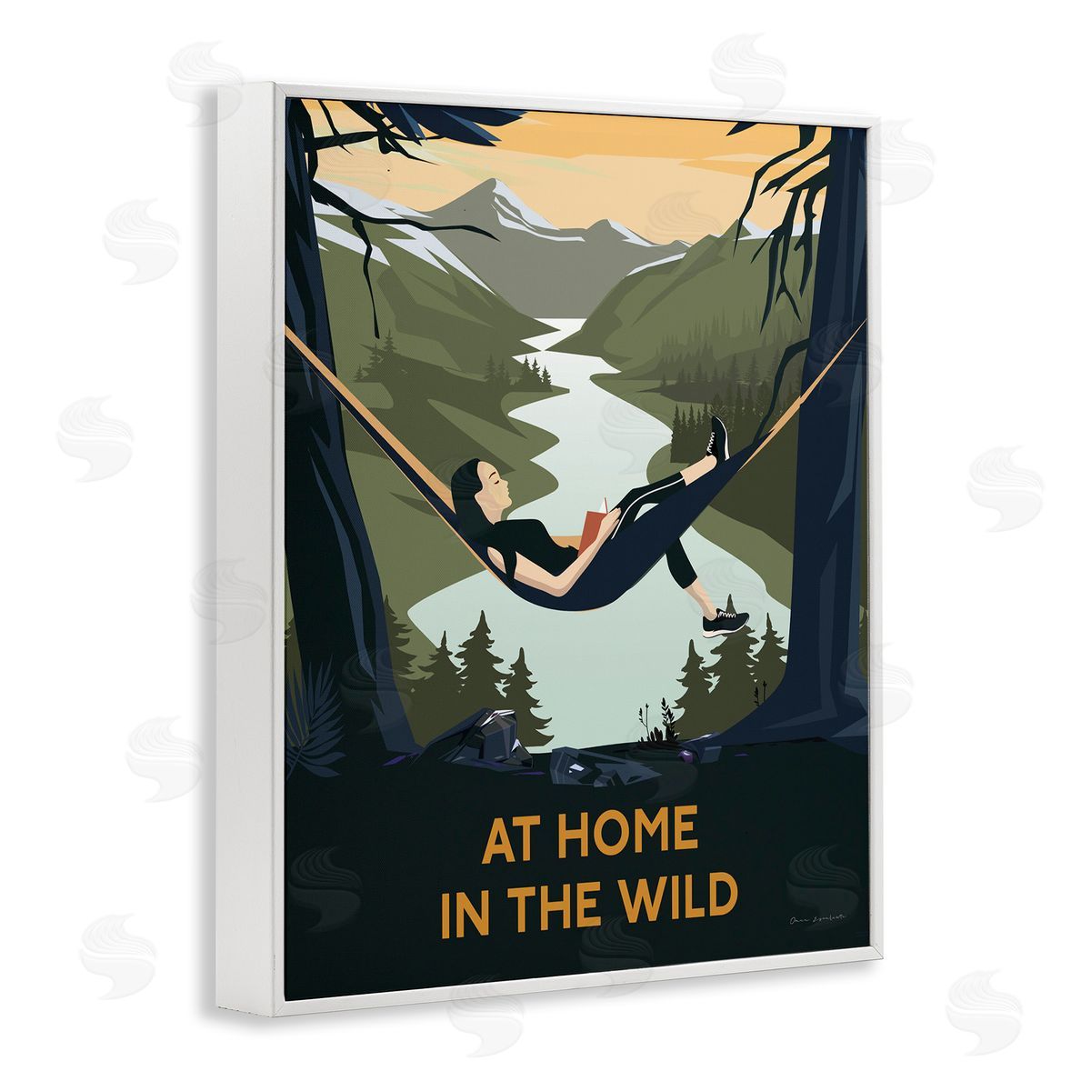 Omar Escalante Home In Wild Mountainside River Landscape Hammock Girl White Framed Giclee Wall Art Print