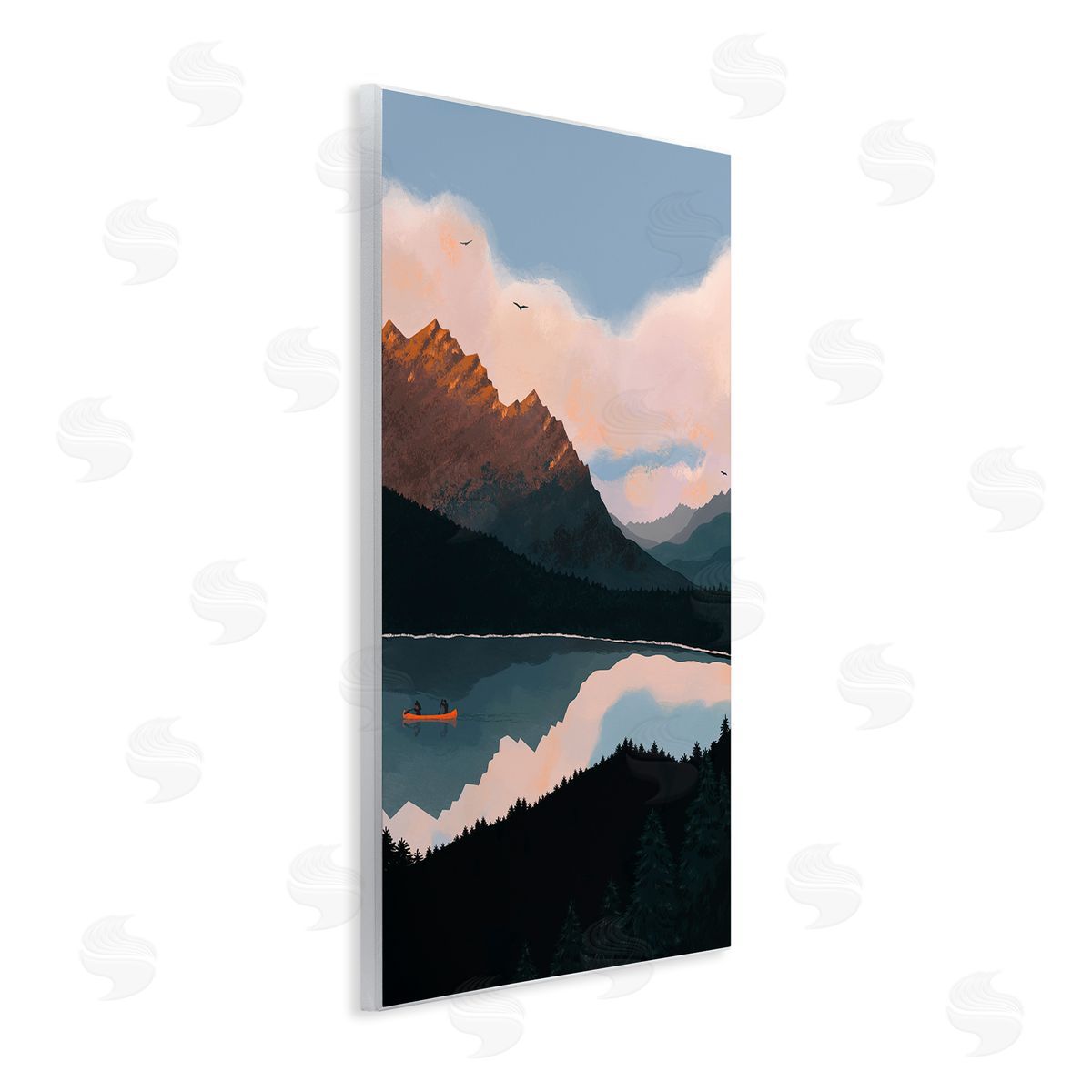 Abi Hall Mountain Range River Canoe Cloudy Wilderness Birds  Wall Plaque Art Print