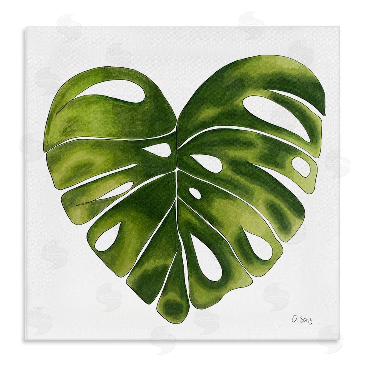 Ale Saiz Studio Chic Green Monstera House Plant Leaf Botanical Stretched Canvas Wall Art Print