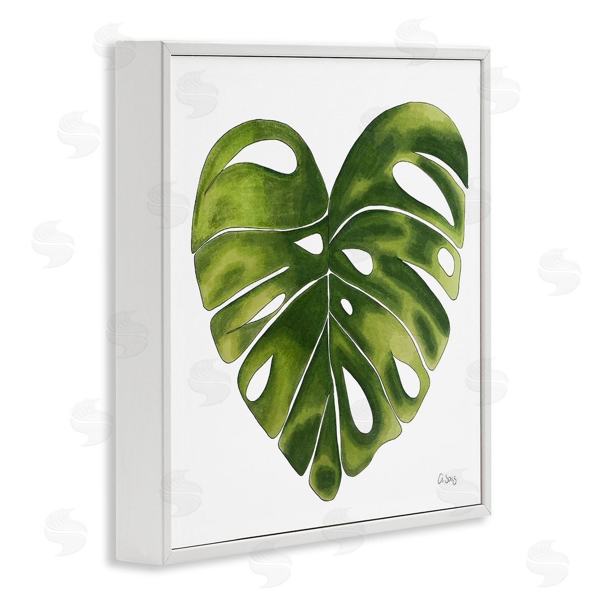 Ale Saiz Studio Chic Green Monstera House Plant Leaf Botanical White Framed Glicee Wall Art Print