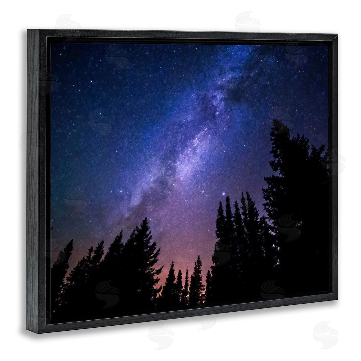 Alpenglow Workshop Deep Blue & Purple Galaxy Sky Stars Woodlands   Black Floating Frame Canvas Wall Art Print