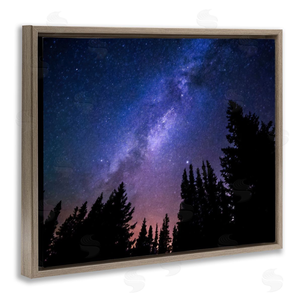 Alpenglow Workshop Deep Blue & Purple Galaxy Sky Stars Woodlands   Brown Floating Frame Canvas Wall Art Print