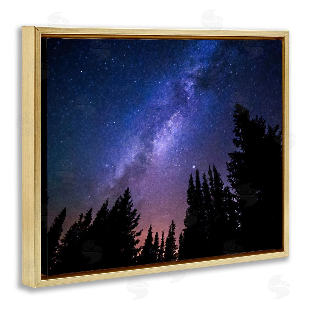 Alpenglow Workshop Deep Blue & Purple Galaxy Sky Stars Woodlands   Gold Floating Frame Canvas Wall Art Print