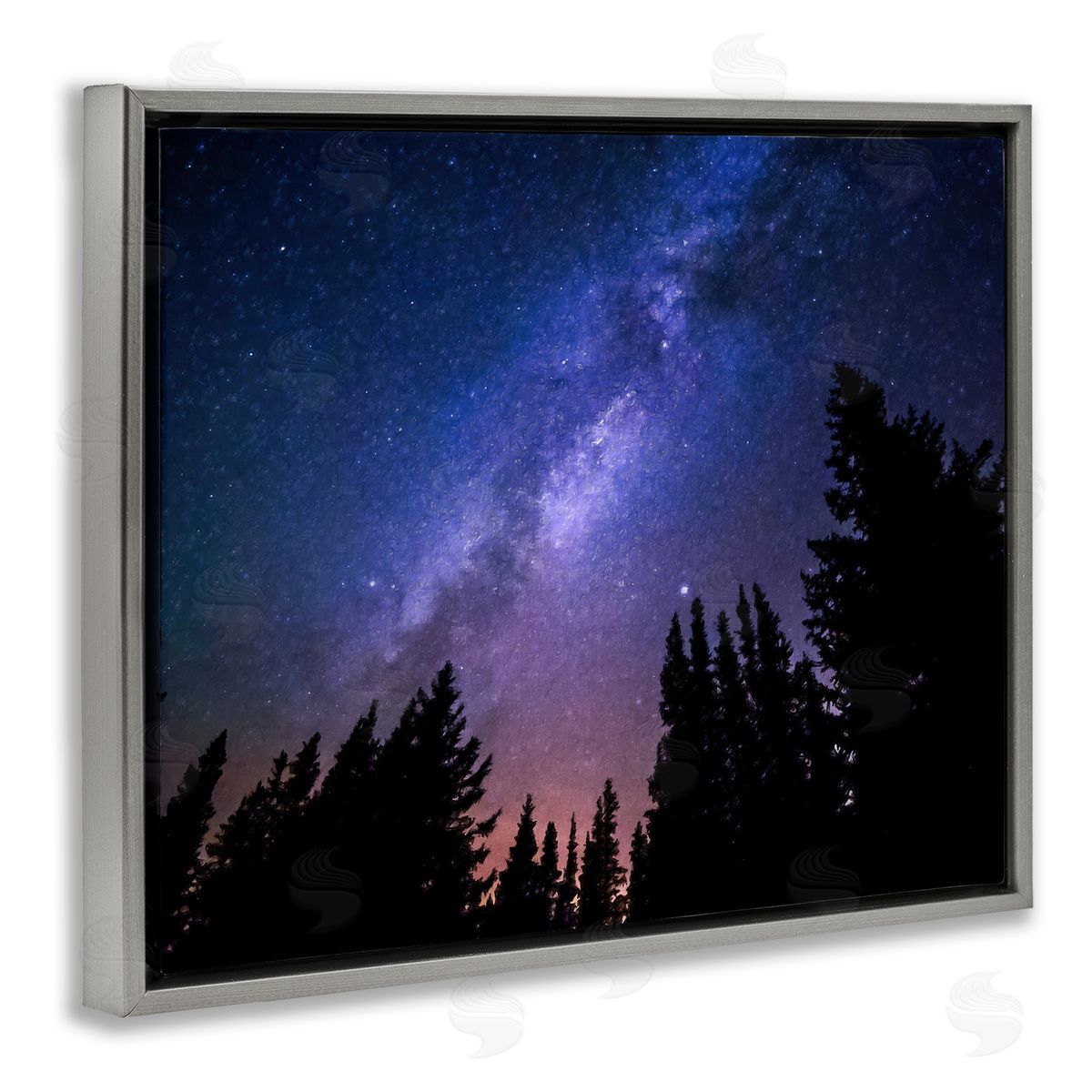 Alpenglow Workshop Deep Blue & Purple Galaxy Sky Stars Woodlands   Gray Floating Frame Canvas Wall Art Print