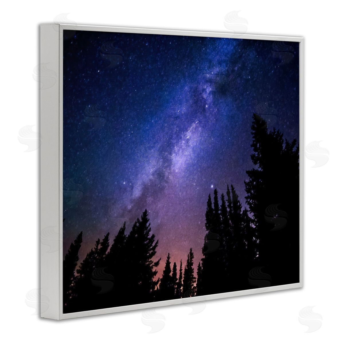 Alpenglow Workshop Deep Blue & Purple Galaxy Sky Stars Woodlands   White Framed Giclee Wall Art Print