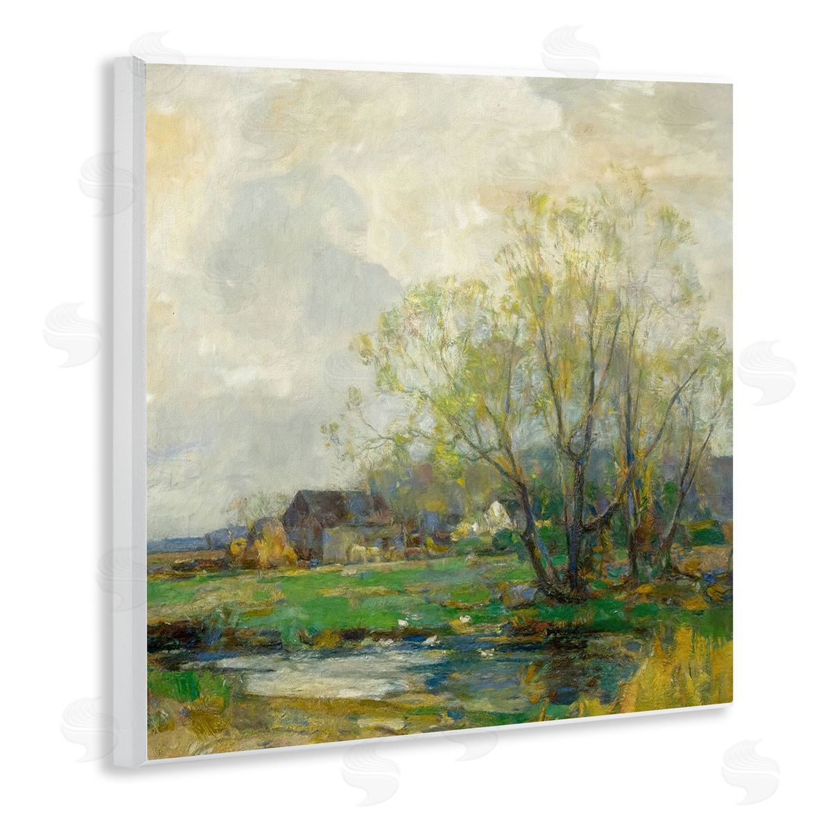 Alpenglow Workshop Tranquil Countryside Marsh Distant Farm Land Trees Wooden Wall Plaque Art Print