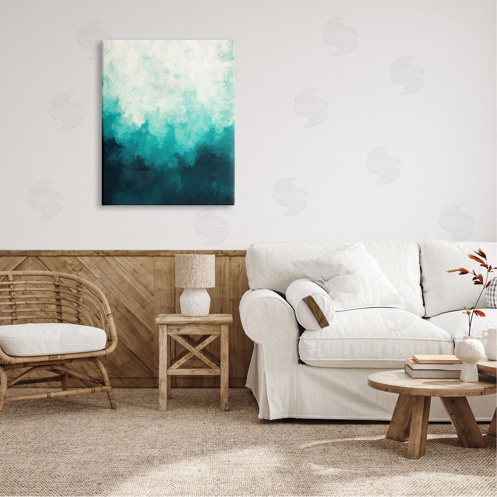 Alpenglow Workshop Blue & Green Abstract Underwater Sea Waves Bubbles  Canvas Wall Art Print in Room