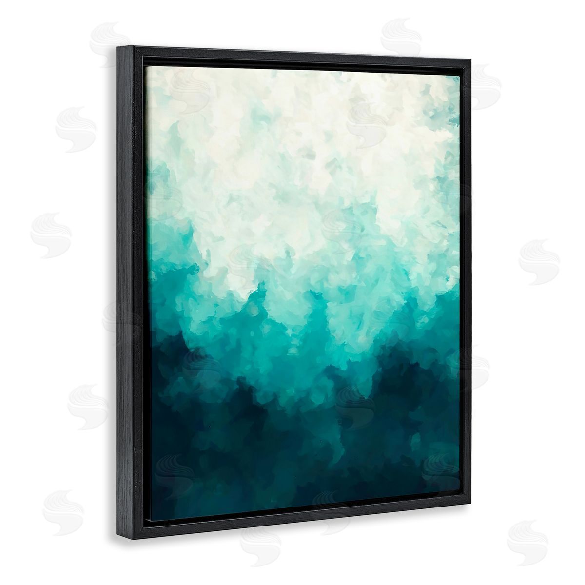 Alpenglow Workshop Blue & Green Abstract Underwater Sea Waves Bubbles  Black Floating Frame Canvas Wall Art Print