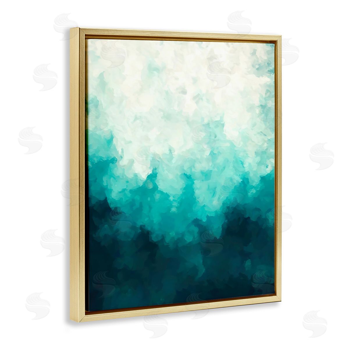 Alpenglow Workshop Blue & Green Abstract Underwater Sea Waves Bubbles  Gold Floating Frame Canvas Wall Art Print