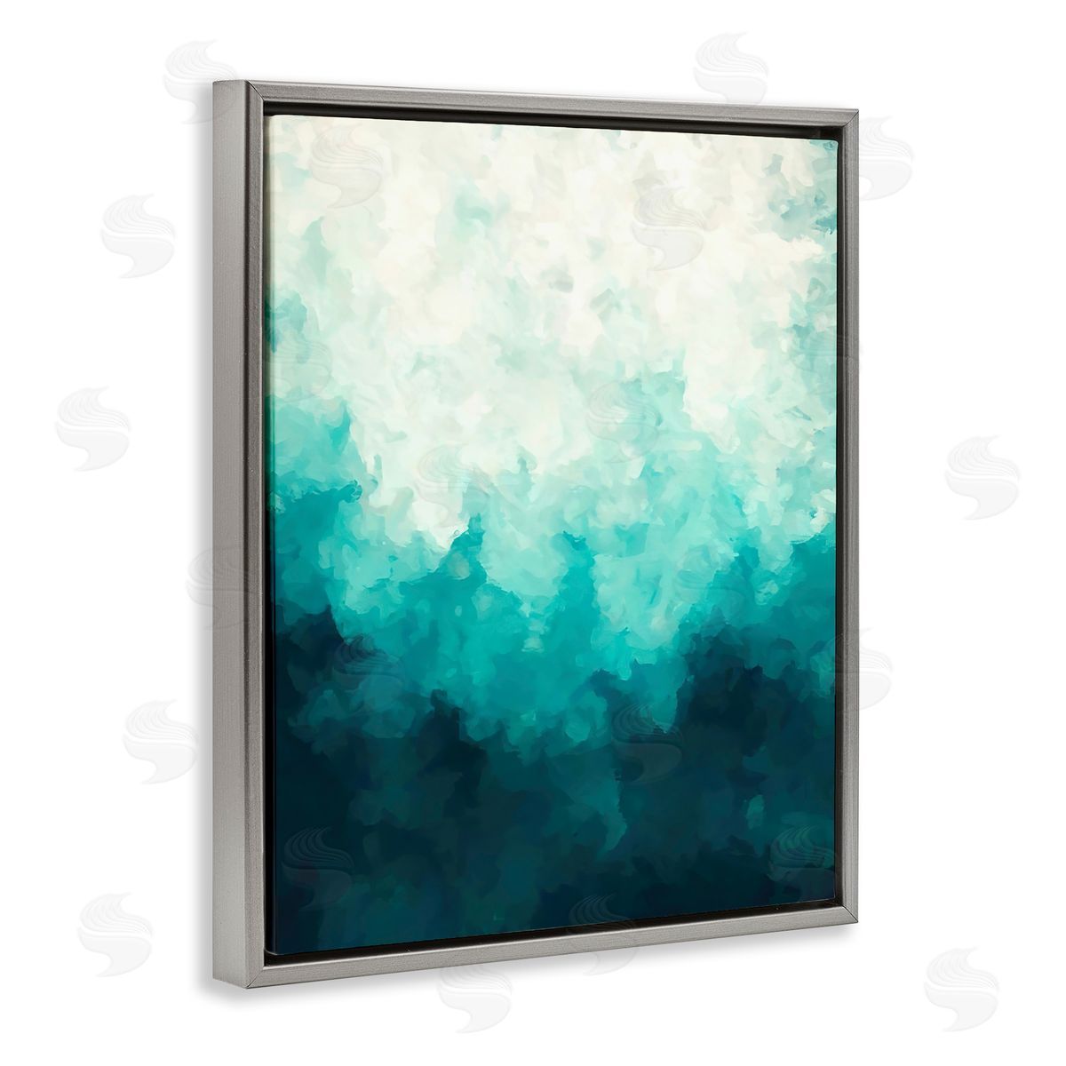 Alpenglow Workshop Blue & Green Abstract Underwater Sea Waves Bubbles  Gray Floating Frame Canvas Wall Art Print